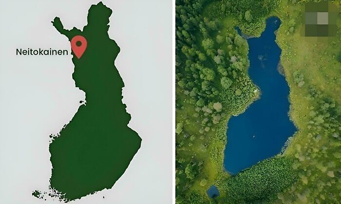 Aerial view of Neitokainen lake in Finland, showcasing fascinating photos of world geography with natural landscapes.