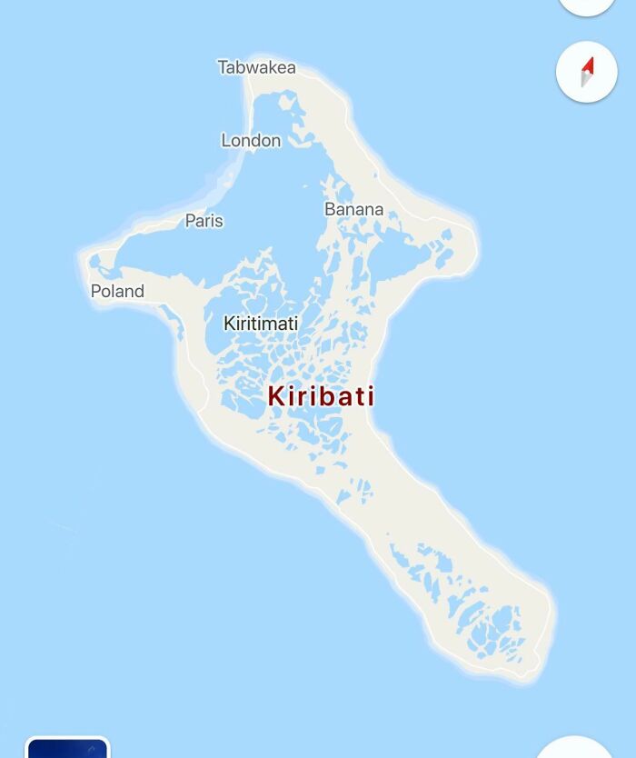 Map of Kiribati island showing key locations like Kiritimati, Tabwakea, and Banana in fascinating world geography.