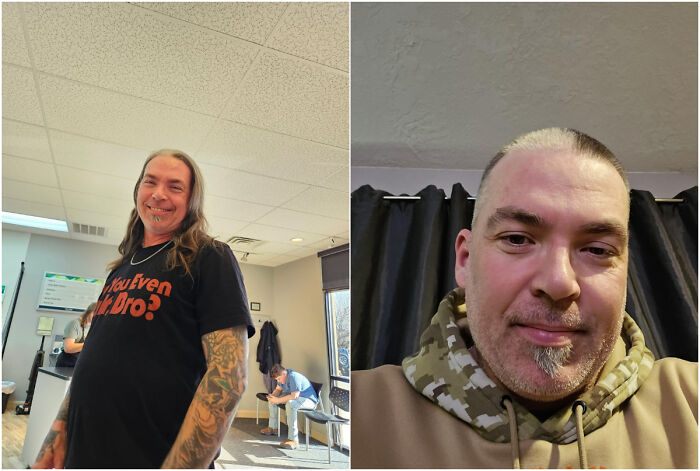 Two men in indoor settings smiling casually, showcasing the beauty of planet Earth through genuine human moments.