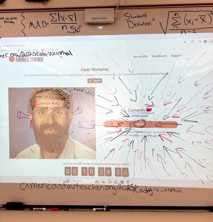 Math lesson projected on a whiteboard with notes and drawings, showcasing the beauty of planet Earth through education.