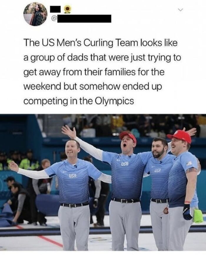 US Men's Curling Team celebrating on ice, wearing blue USA jerseys, showcasing the beauty of planet Earth in sports.