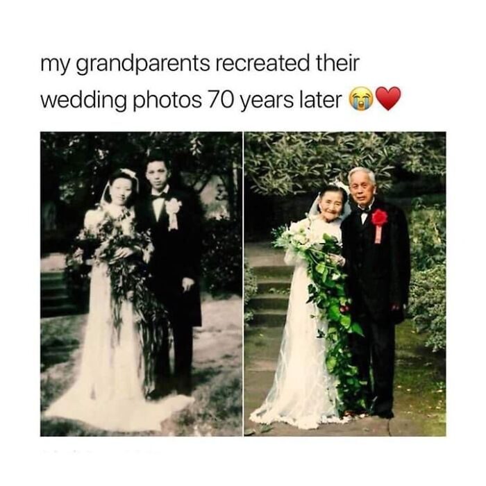 Grandparents recreated wedding photos 70 years later, showcasing the timeless beauty of planet Earth and love’s lasting bond.