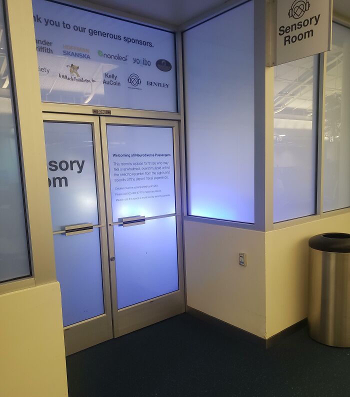 Sensory room entrance at airport designed as a genius solution for neurodiverse travelers seeking calm and comfort.