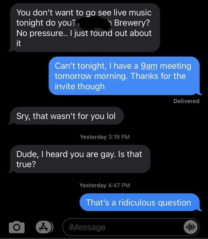 Text message conversation showing brutal rejections with awkward questions that left people baffled for days.