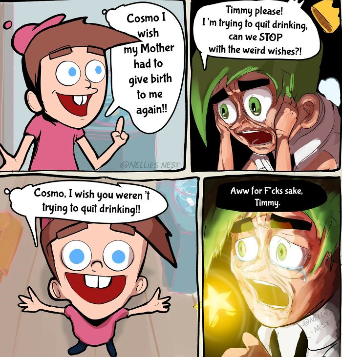 Funny Nellie’s Nest comics featuring quirky characters in a colorful style, with humorous and unexpected dialogues.