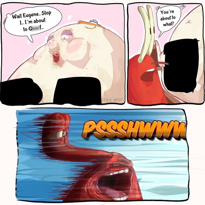 Comic panels from Nellie’s Nest showing exaggerated characters in humorous and surreal dialogue scenes.