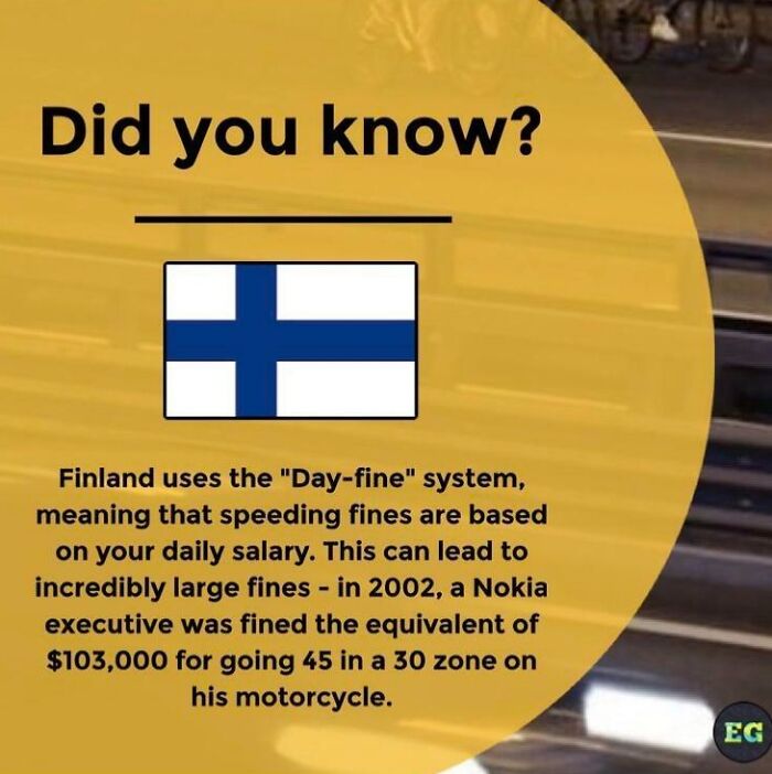 Did you know Finland’s day-fine system bases speeding fines on daily salary, leading to very large penalties.