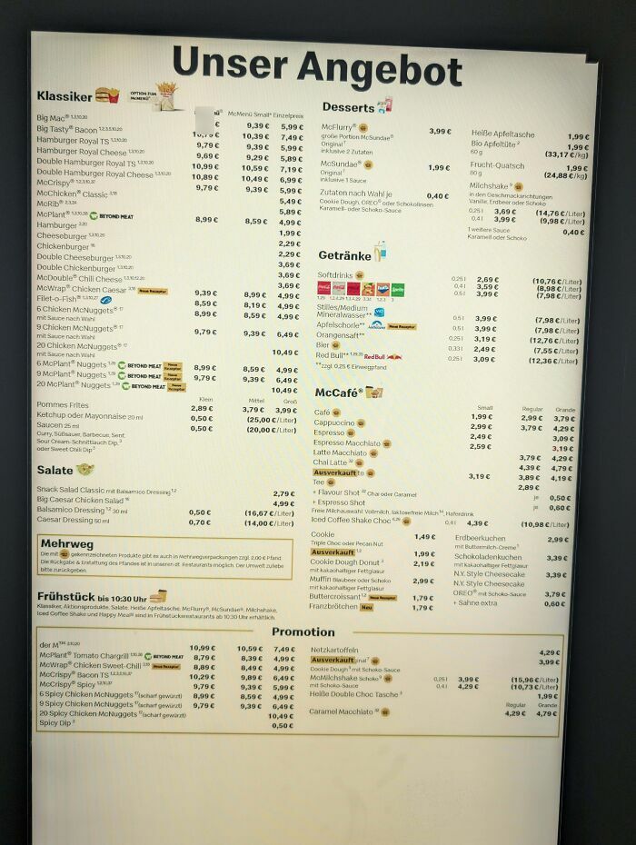 McDonald's menu in German featuring small but genius things some countries do for diverse food options.