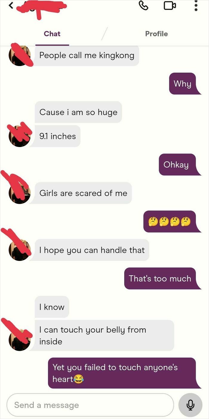 Online dating chat showing awkward messages highlighting why finding love online isn’t for the faint of heart.