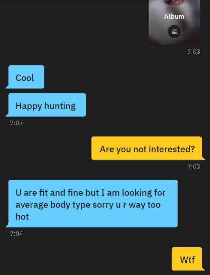 Text messages illustrating the challenges of finding love online, highlighting unusual and blunt responses.