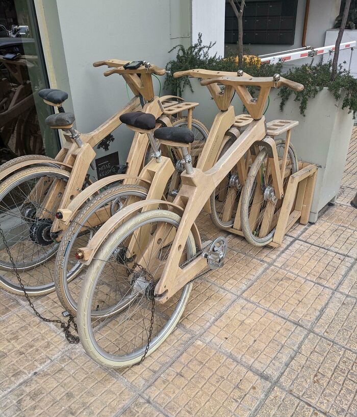 Bicycles made from wood showcasing small but genius things some countries do for sustainable transportation ideas.