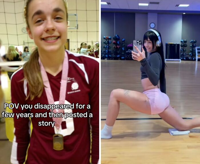 Teen girl in sportswear showing a medal and woman in fitness gear taking a selfie after social media hiatus return.