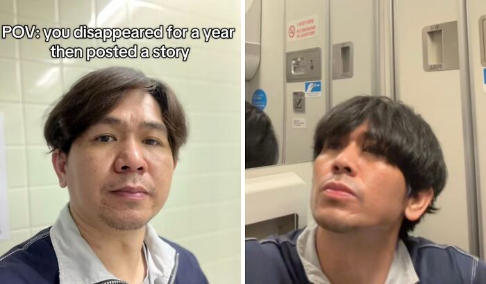 Man returning to social media after a yearlong hiatus, capturing a dramatic and confident moment on camera.