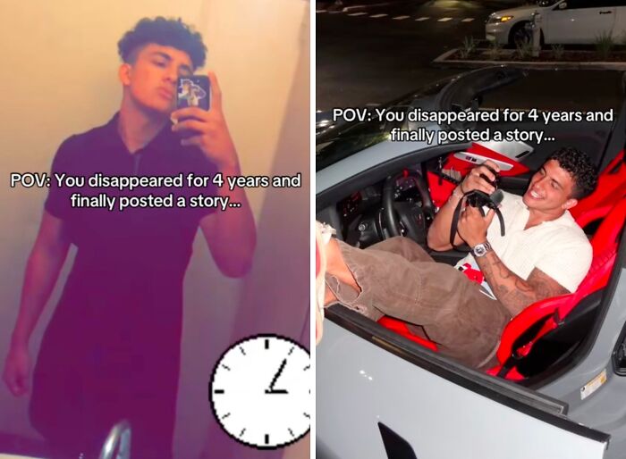 Young man returns to social media after a long hiatus, capturing moments with a smile and confident attitude.