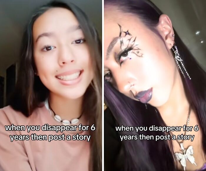 Two young women showcasing bold social media comebacks after long hiatuses with confident smiles and unique styles.