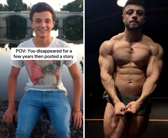 Before and after transformation photo illustrating a powerful return to social media after a long hiatus.