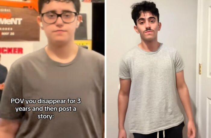 Two side-by-side images showing a dramatic transformation related to social media return after a hiatus.