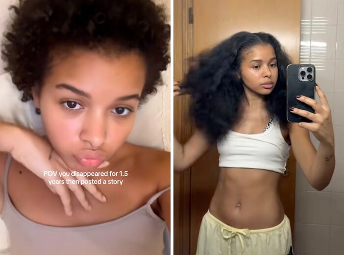 Young woman showcasing transformation in selfies, illustrating times people returned to social media with a bang after a hiatus.