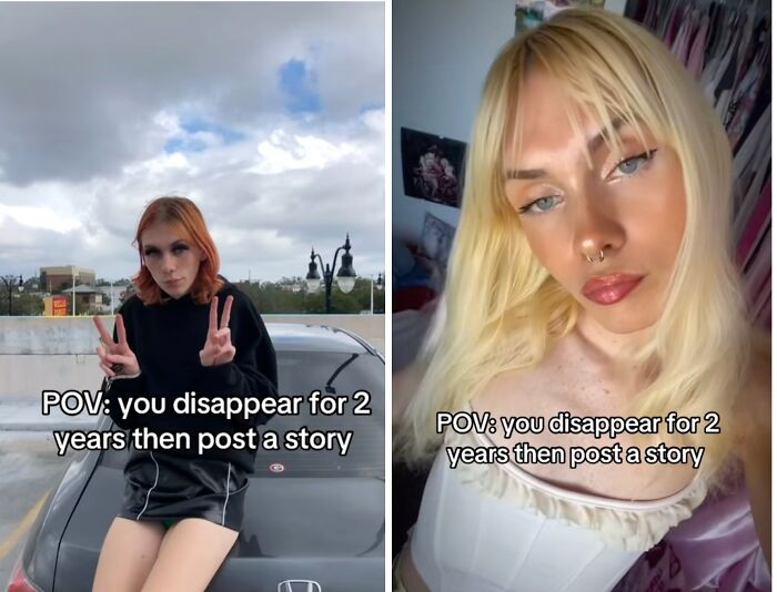 Two young people posing for selfies after a long social media hiatus, capturing moments of their return online.