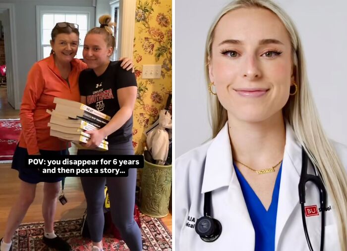 Two women smiling indoors on left, medical professional with stethoscope on right, showing social media return after hiatus.