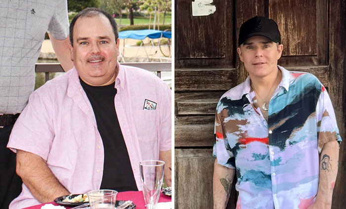 Before and after plastic surgery transformation showing dramatic weight loss and style change in Beverly Hills housewife.