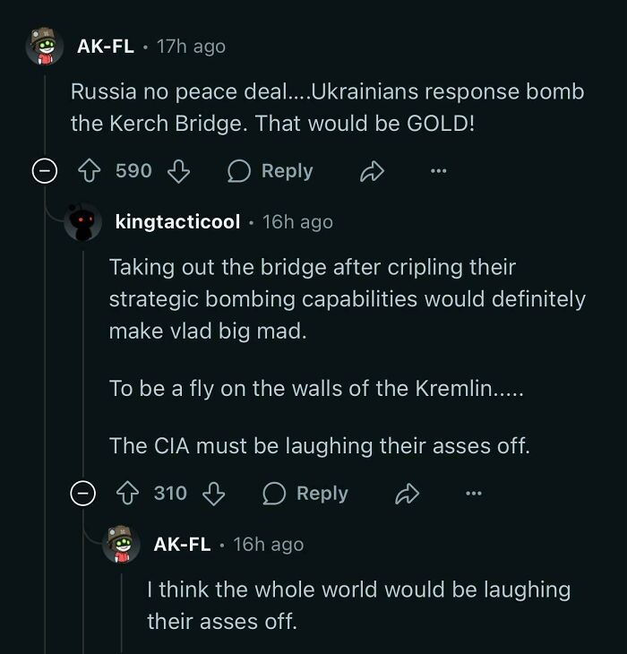 Screenshot of online comments discussing the Kerch Bridge bombing, highlighting predictions accurate like Baba Vanga.