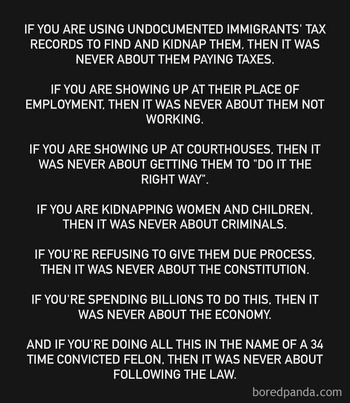 Text post discussing morally grey acts related to undocumented immigrants, reflecting chaotic good perspectives shared online.