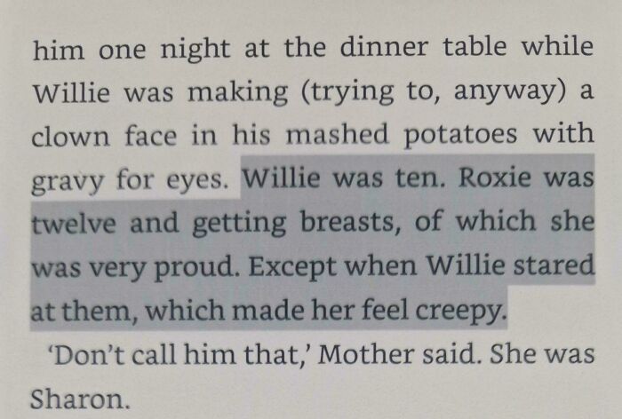 Excerpt from a book showing male author’s limited knowledge about women's experiences, highlighting awkward interactions.