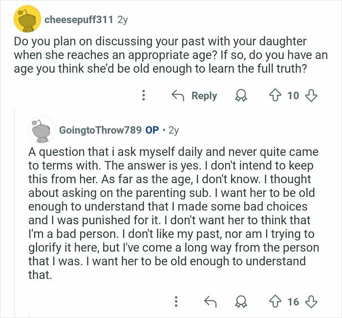 Reddit conversation where former home burglars answer personal questions about their past and parenting challenges.