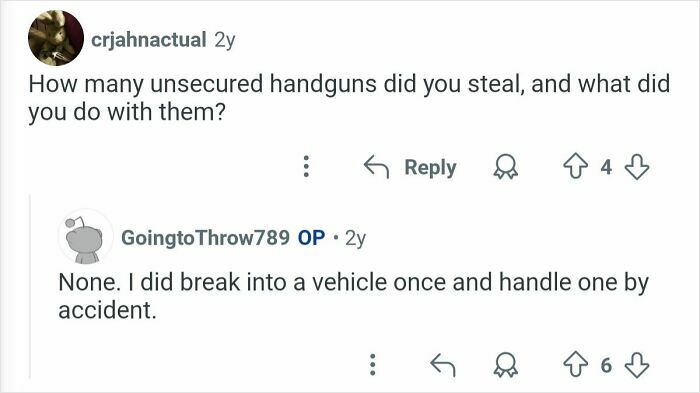 Screenshot of an online Q&A with former home burglars answering questions about stolen unsecured handguns.