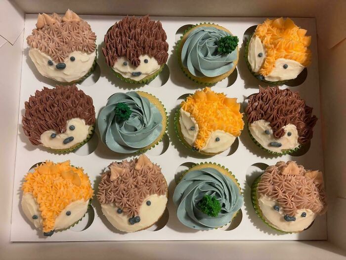 Box of colorful animal-themed cupcakes with intricate frosting details, showcasing some of the most incredible bakes.