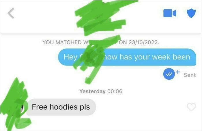 Screenshot of an online dating message conversation showing humorous chat highlighting challenges of finding love online.