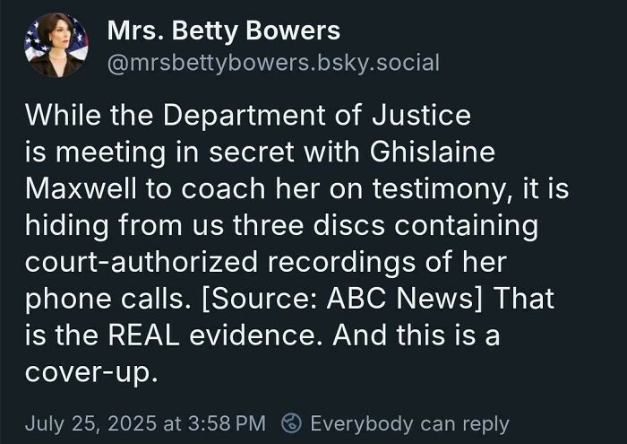 Tweet showing courage exposing a DOJ cover-up involving Ghislaine Maxwell recordings and secret meetings with authorities.