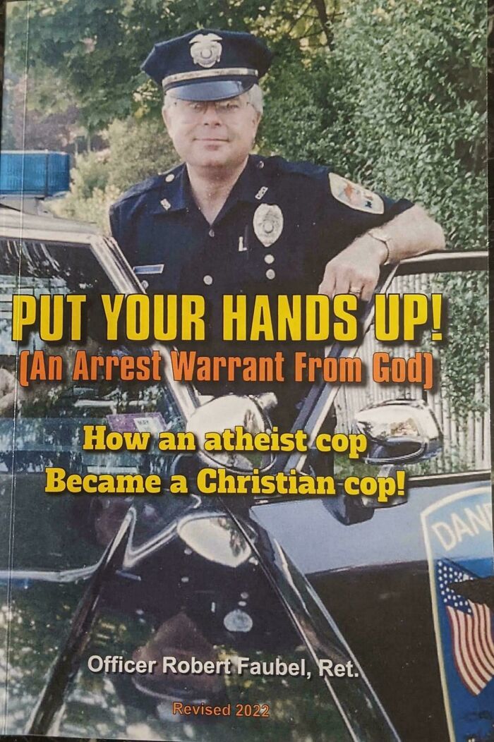 Book cover featuring a police officer with bold yellow and orange text, showcasing one of the funny and awful book covers.