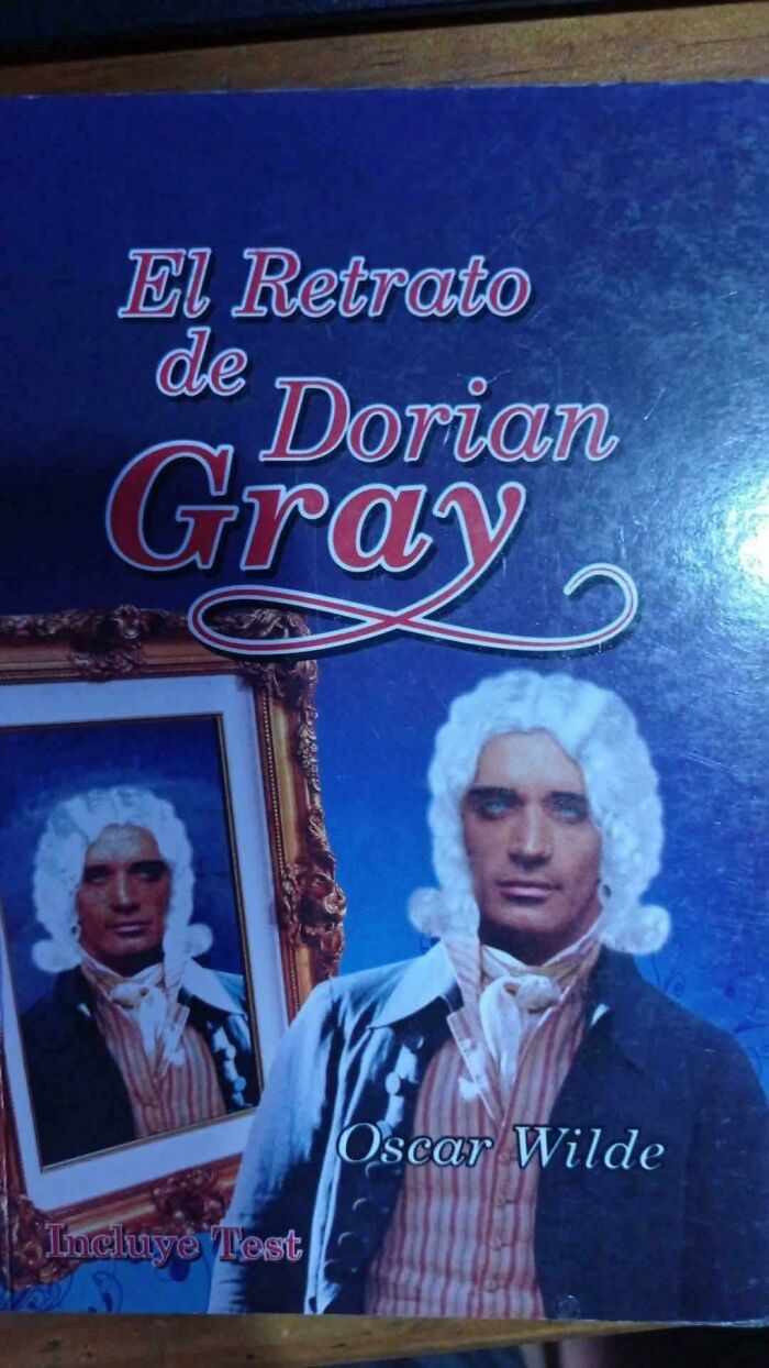 Book cover of El Retrato de Dorian Gray by Oscar Wilde with an awkwardly edited historical portrait, showcasing awful book covers.