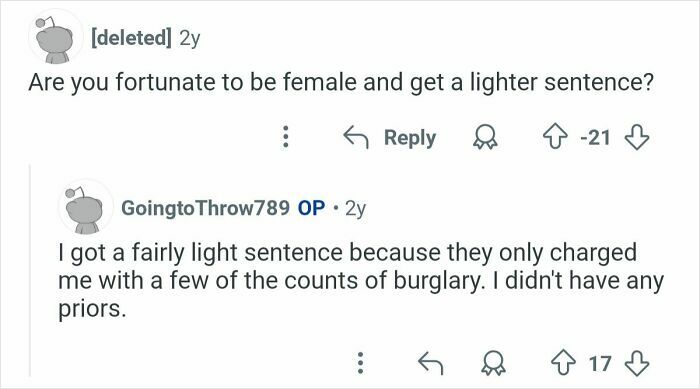 Reddit AMA discussion with former home burglars answering questions about sentencing and burglary experiences.