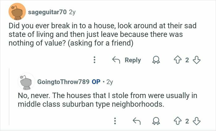 Reddit Q&A showing former home burglars discussing neighborhoods they targeted during their break-ins.