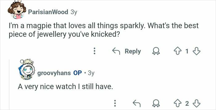 Screenshot of a former home burglar answering questions about stolen jewelry in an online Ask Me Anything thread.