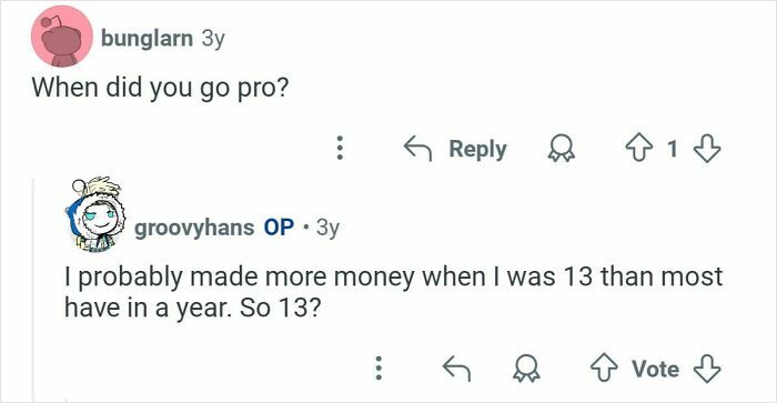 Screenshot of a former home burglar answering questions about when they went professional in an online discussion.