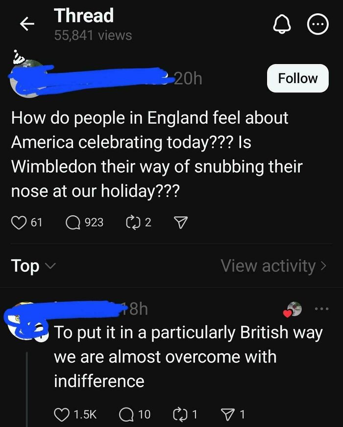 Screenshot of a social media thread showing Americans confidently posting dumbest things about England and America.