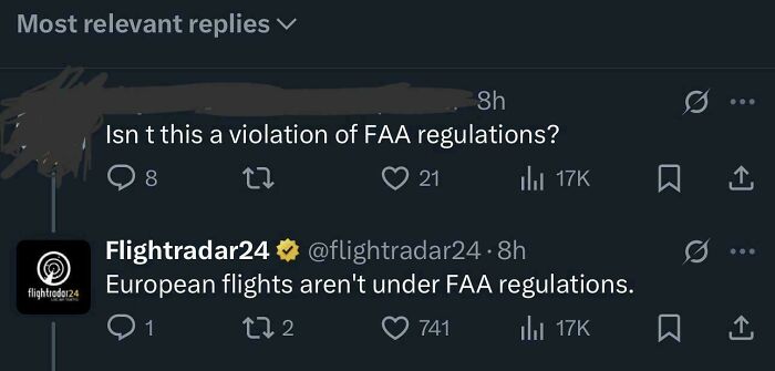 Screenshot of a Twitter exchange highlighting a dumb claim about FAA regulations and a correction tweet.