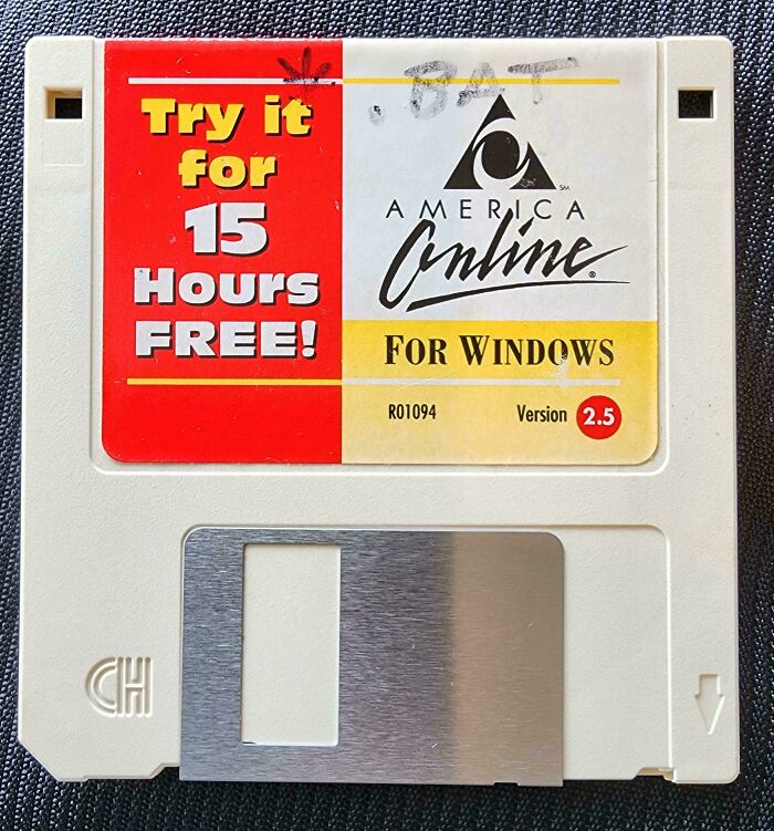 America Online 3.5-inch floppy disk for Windows, vintage technology that makes people who recognize it feel very old