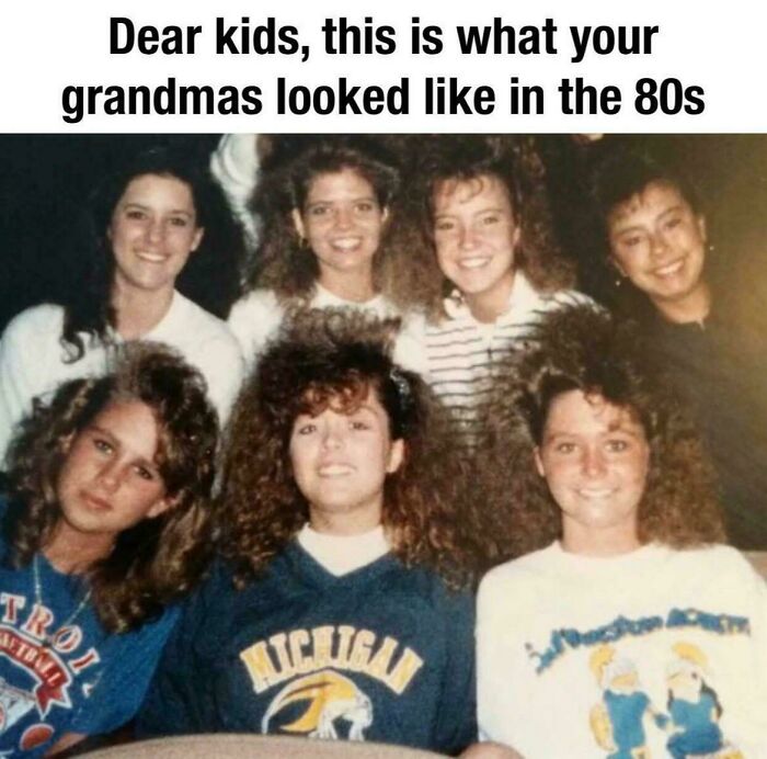 Group of women from the 80s with vintage hairstyles, representing things that make people who recognize them feel very old.