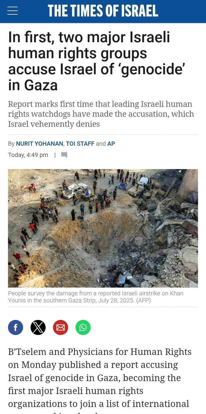 People survey large crater and rubble after reported Israeli airstrike in Gaza, illustrating failed attempt to avoid destruction.