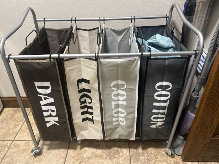 Laundry sorter with labeled compartments, a clever product to organize every chaotic corner of your home efficiently.