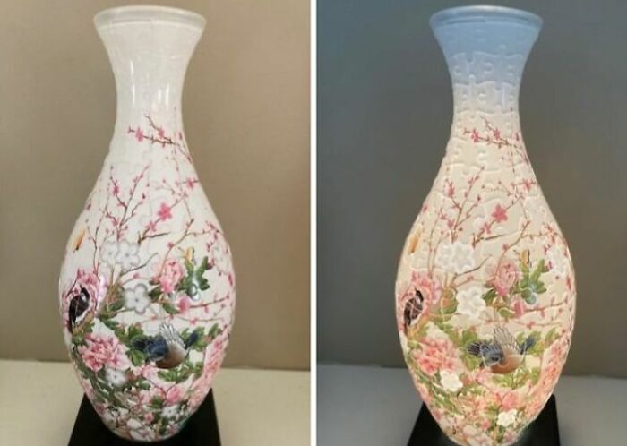 Hand-painted decorative vase with floral and bird design, showcasing intricate artwork for hobbies to try end of internet.