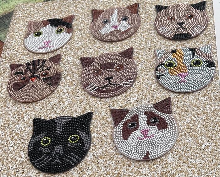 Cat face diamond painting coaster crafts, a creative hobby idea perfect for when you've reached the end of the internet.