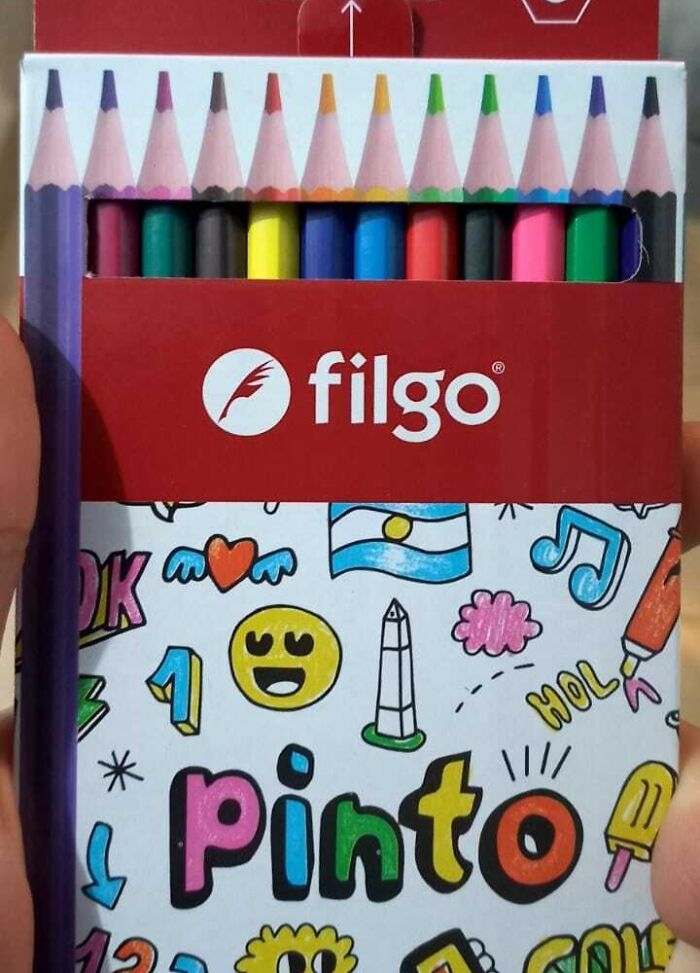 Box of Filgo colored pencils with colorful doodles, illustrating imperfect things that annoy people and OCD tendencies.