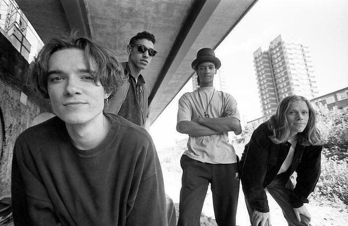 90s nostalgic memes black and white photo of 90s style group outdoors under bridge