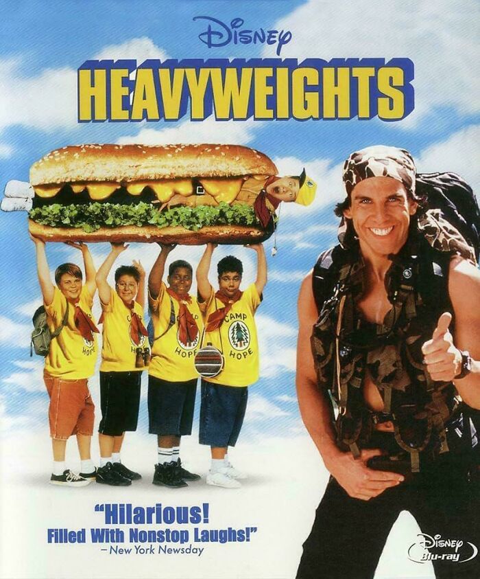 90s nostalgic memes Disney Heavyweights movie poster with kids holding giant sandwich